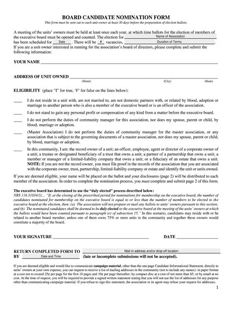 Fillable Online Candidate Nomination Form Template Fax Email Print Pdffiller