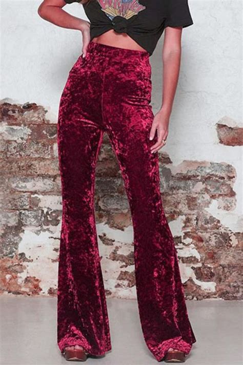 Vintage Velvet Flare High Waisted Pants Velvet Flare Pants Velvet