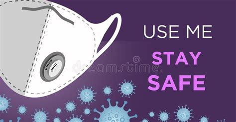 Mask Illustration Concept Of Use Me Stay Safe In Purple Background