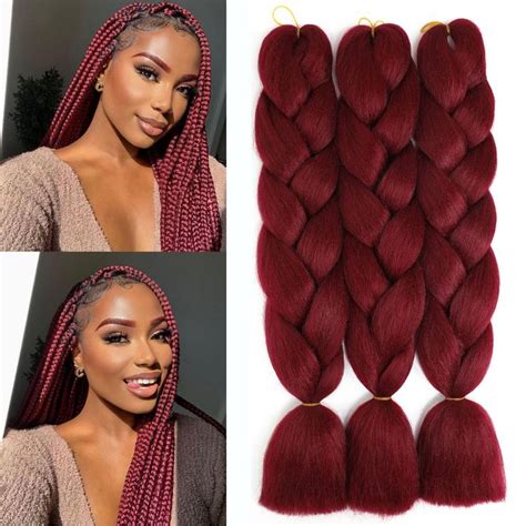 Burgundy Braiding Hair 3 Packs Jumbo Braiding Hair Synthetic Braids ...