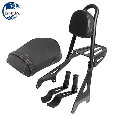 Black Motorcycle Rear Passenger Seat Sissy Bar Backrest Luggage Rack Footrest For Yamaha Bolt