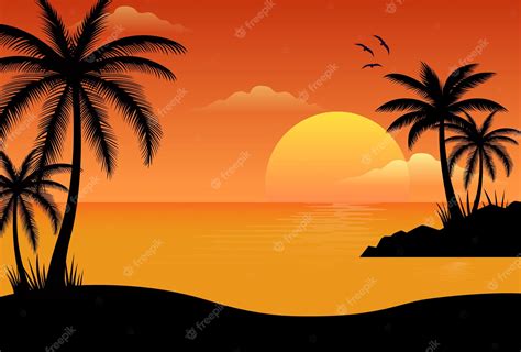 Sunset On Beach Clipart