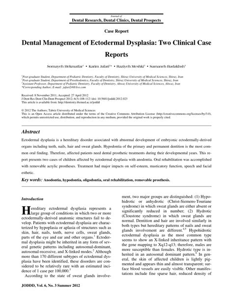 (PDF) Dental Management of Ectodermal Dysplasia: Two Clinical Case Reports