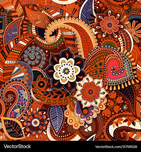 Colorful Paisley Seamless Pattern Original Vector Image