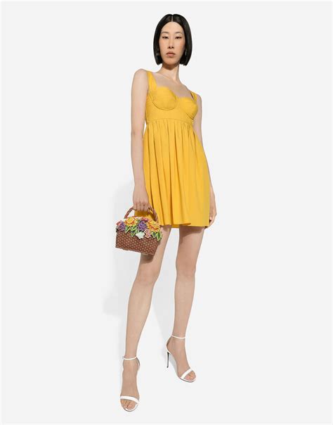 Short Cotton Corset Dress In Yellow For Women Dolceandgabbana®