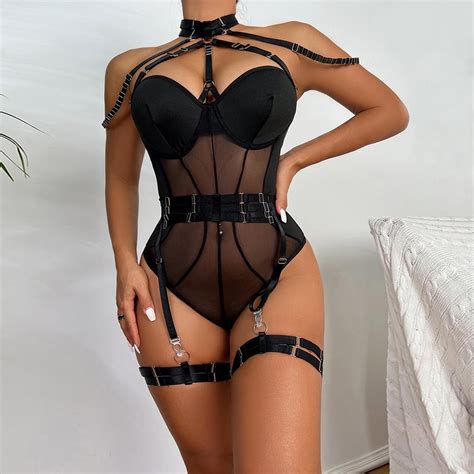 Munlar Women S Lingerie Sheer Strappy Suspenders Teddy Bodysuit Naughty