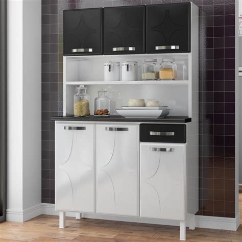 Cozinha Compacta Rubi Portas Gaveta Smart Branco Preto Telasul