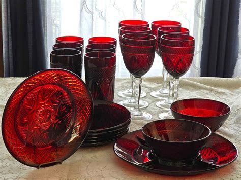 Luminarc Cristal D Arques Durand Ruby Red Set Of Plates Bowls Cups Wine Glasses Ebay