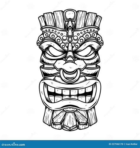 Illustration Of Tiki Tribal Wooden Mask Design Element For Logo Emblem Sign Poster Card