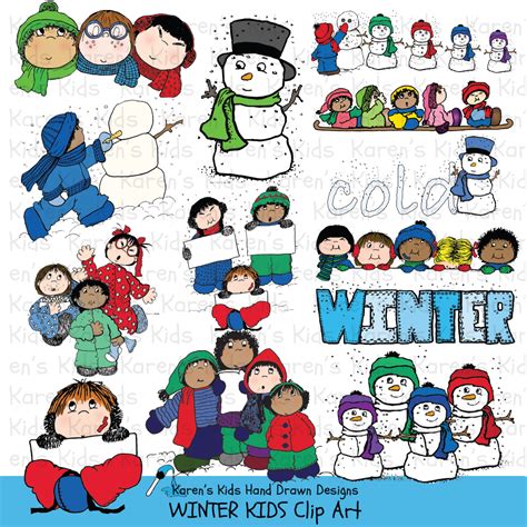 Winter Kids Clipart Snowpeople Snowflakes Bundled Up Kids (Karen's Kid ...