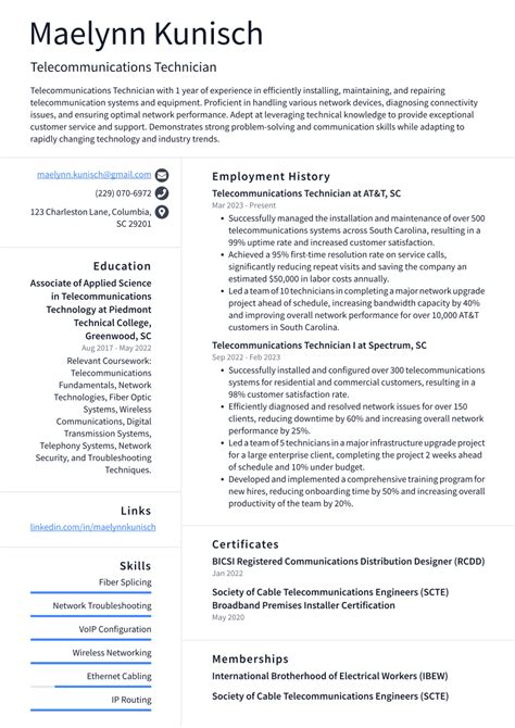 Telecommunications Technician Resume Examples And Templates