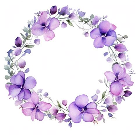 Premium Ai Image Purple Flowers And Leaves Arranged In A Circle On A White Background