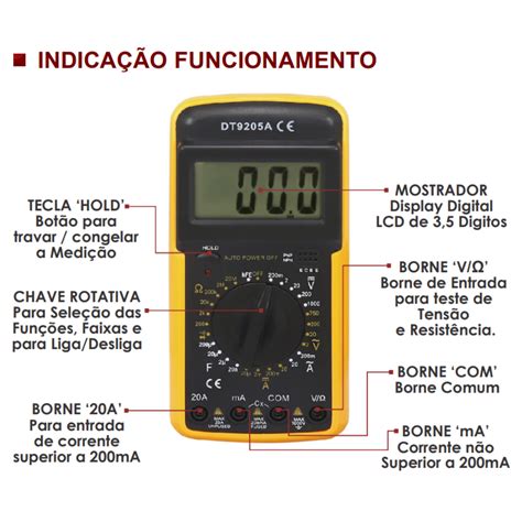 Multímetro Digital Capacímetro e Ponteiras DT9205A