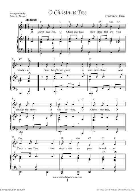 O Christmas Tree Piano Sheet Music Easy with Lyrics [PDF]