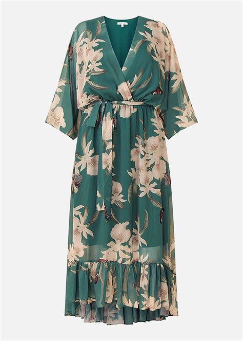 Yumi Floral Print Green Kimono Midi Wrap Dress Matalan