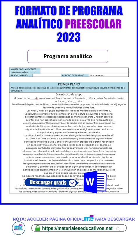 Programa Anal Tico Preescolar Preescolar Ruta De Mejora