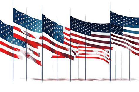 Premium Vector American Flags Waving In The Wind With A Blue Sky