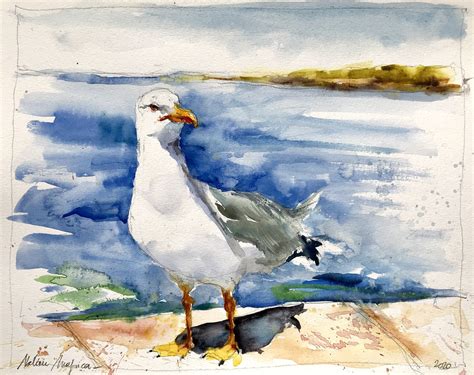 Peinture Aquarelle Originale Le Go Land Art Oiseau Illustration