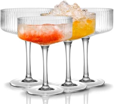 Siplett Luxe Champagne Coupe Glasses Set Of 4 10 Oz Ribbed Martini