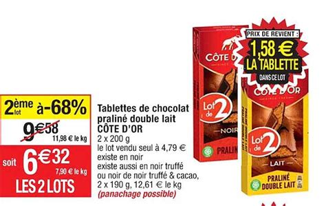 Promo Tablettes De Chocolat Praliné Double Lait Côte D or chez Cora