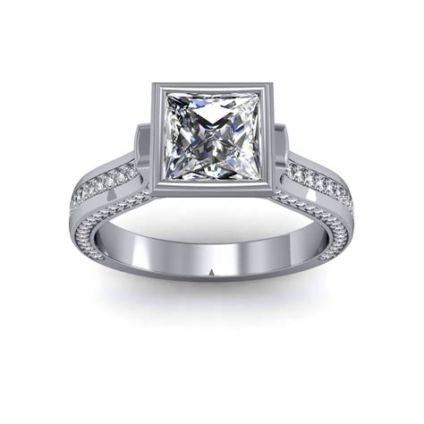 2 1ct Princess Cut Natural Diamond Bezel 3 Sided Micro Pave Natural