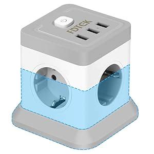 FDTEK Multipresa Cubo Ciabatta Multipresa Con 4 Prese AC E 3 USB