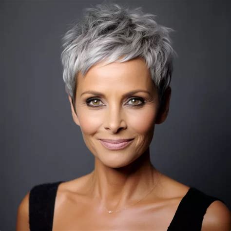 Classic Pixie With Textured Top In Short Silver Hair Short