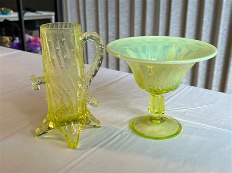 Lot 40 Vaseline Glass Town Pump Cup And Bowl Picks And Treasures Llc