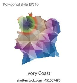 Ivory Coast Map Geometric Polygonalmosaic Styleabstract Stock Vector