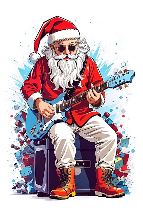 Santa Claus Plays Electric Guitar Like A Rock Star Santa Art Santa