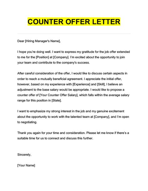 Counter Offer Letter Template Lovely Counter Fer Letter Template Hot