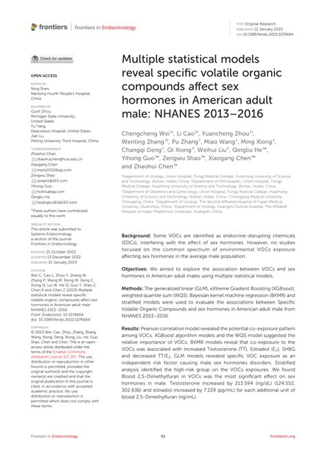 Pdf Multiple Statistical Models Reveal Specific Volatile Organic Compounds Affect Sex Hormones