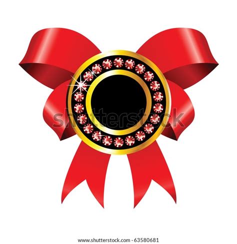 Shiny Golden Badge Red Ribbon Jewels Stock Vector Royalty Free