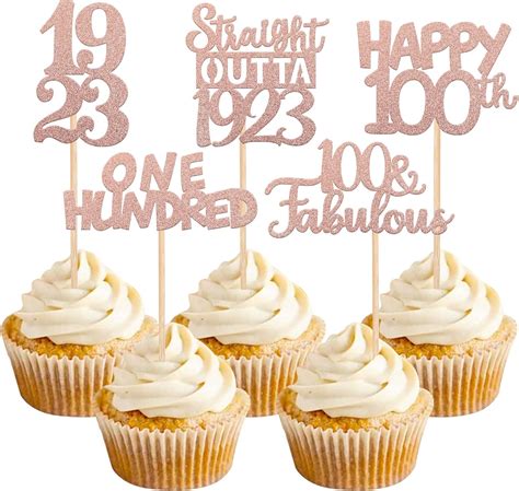 Amazon Pcs Th Birthday Cupcake Toppers Glitter One Hundred