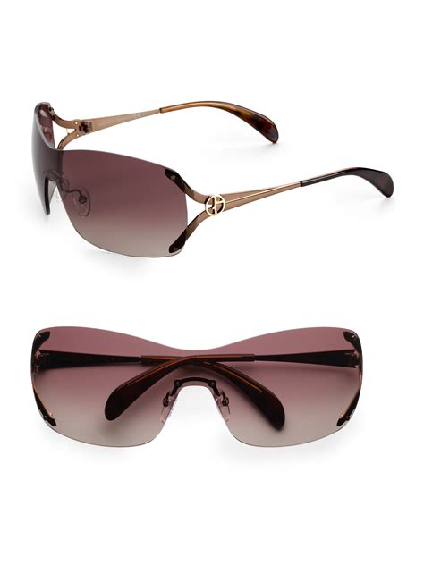 Giorgio Armani Rimless Shield Sunglasses In Brown Lyst