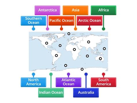 continents  oceans labelled diagram