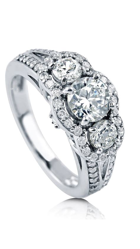 Berricle Rhodium Plated Sterling Silver Cubic Zirconia CZ 3 Stone