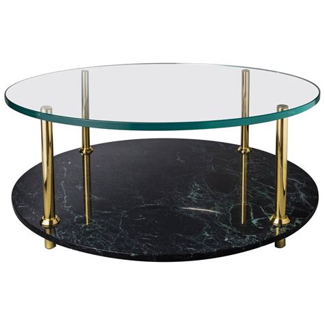 Coffee Table With Italian Marble Base Glass Top And Solid Brass Legs