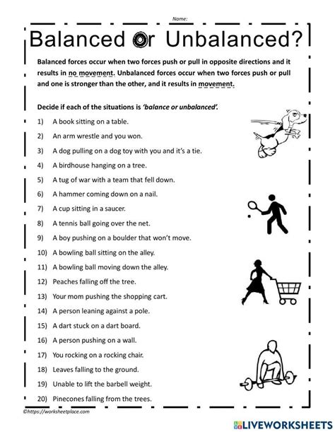 Balanced Or Unbalanced Science Worksheet Free Printable PDF For