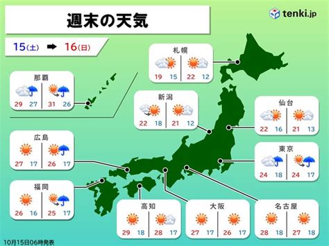 15日は九州～東海は行楽日和に 16日は天気下り坂 週明けにかけて天気崩れる 気象予報士 小野 聡子 2022年10月15日 日本気象協会 Tenki Jp