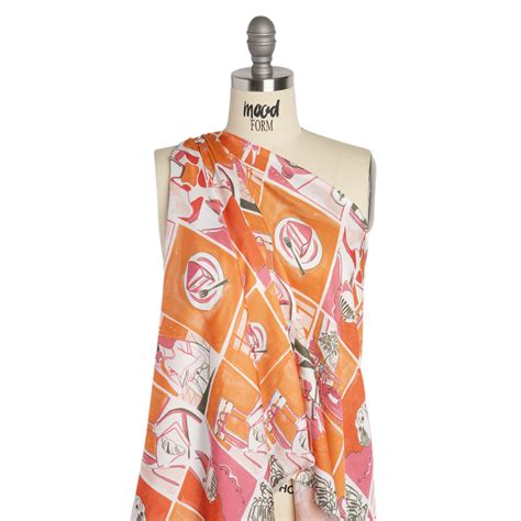 Sustainable And Recycled Viscose Satin Print Orange And Pink Cafe