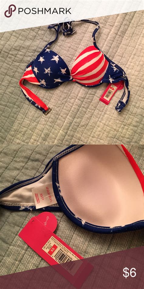 Nwt Target Red White And Blue Bikini Top O Push Up Xhilaration Swim