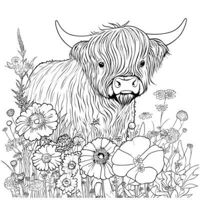 Printable Highland Cow Colouring Page