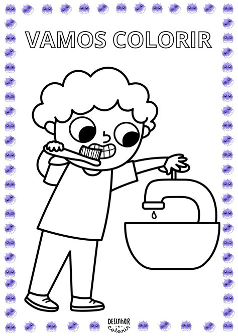 Desenho de Menino Escovando os Dentes para Colorir