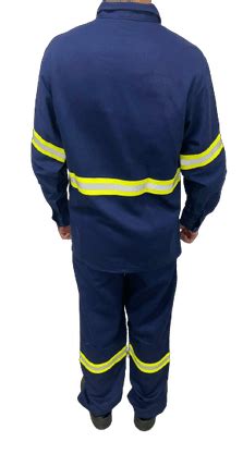 Conjunto Uniforme Risco 2 NR10 Azul Marinho Faixa Verde Saduca Uniformes