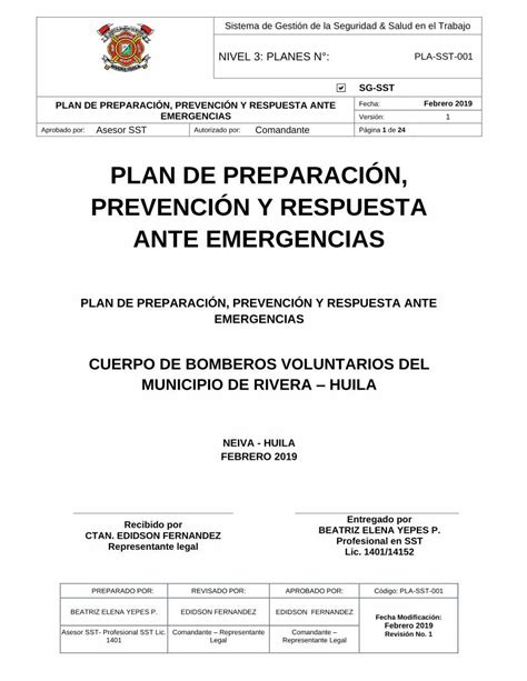 Pdf Plan De Preparaci N Prevenci N Y Respuesta Ante Emergencias