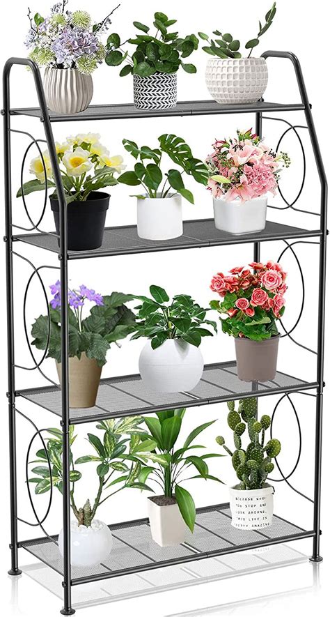 Plant Stand 4 Tier Plant Shelf For Indoor Outdoor Heavy Duty Metal Tall Plant Stands Holder