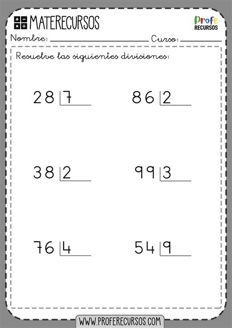 Divisiones Por Una Cifra Para Imprimir Fichas De Primaria 508