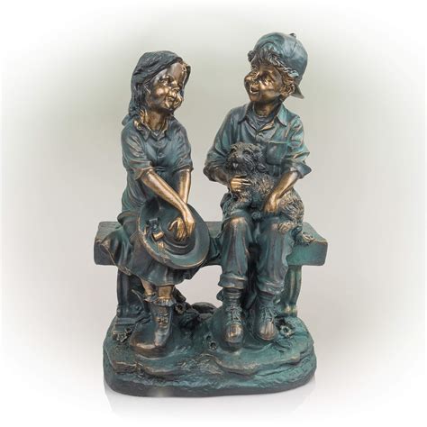 Alpine Corporation 16 Tall Indoor Outdoor Girl And Boy Sitting On