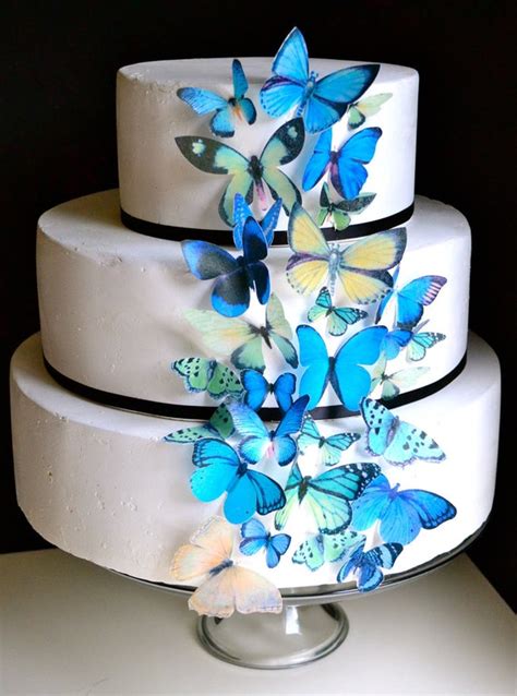 Wedding Cake Topper Blue And Green Edible Butterflies Edible Butterfly Wedding Cake And Cupcake